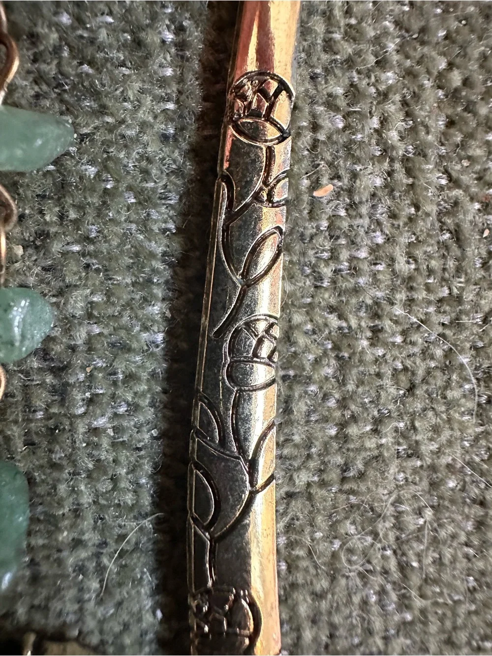 Antique Silver-Tone Dragon Bookmark with Green Stone Dangles